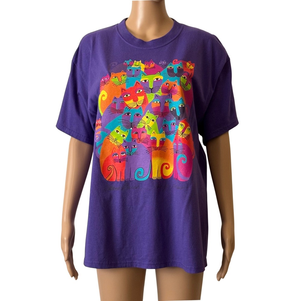Laurel Burch Private Collection Purple Graphic Cat T-Shirt Men's Adult L 42-44